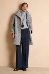 MALANGA HIGH COLLAR LONG GREY TWEED COAT