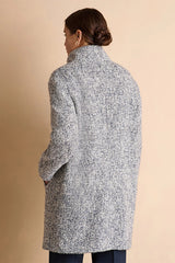 MALANGA HIGH COLLAR LONG GREY TWEED COAT