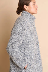 MALANGA HIGH COLLAR LONG GREY TWEED COAT