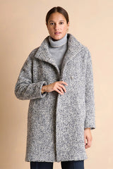 MALANGA HIGH COLLAR LONG GREY TWEED COAT