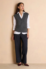 ANGELLE GREY EMBROIDERED BACK SLEEVELESS V-NECK SWEATER