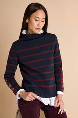 ACCORDER1927 NAVY BLUE STRIPED MERINO WOOL SWEATER