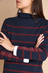 ACCORDER1927 NAVY BLUE STRIPED MERINO WOOL SWEATER