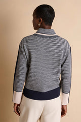 AMSONIA14 GEOMETRIC CONTRAST KNIT SWEATER