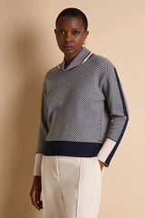 AMSONIA14 GEOMETRIC CONTRAST KNIT SWEATER