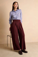 YANG1927 FLOWING BURGUNDY WOOL TROUSERS