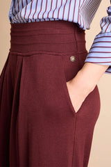 YANG1927 FLOWING BURGUNDY WOOL TROUSERS
