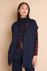 NERINE1927-14 NAVY BLUE BURGUNDY REVERSIBLE SLEEVELESS WOOL COAT