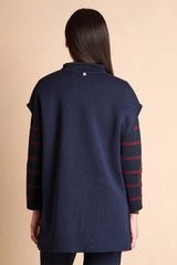 NERINE1927-14 NAVY BLUE BURGUNDY REVERSIBLE SLEEVELESS WOOL COAT