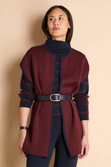 NERINE1927-14 NAVY BLUE BURGUNDY REVERSIBLE SLEEVELESS WOOL COAT
