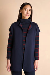 NERINE1927-14 NAVY BLUE BURGUNDY REVERSIBLE SLEEVELESS WOOL COAT