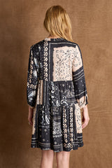 REDFORD SHORT BLACK 3/4 SLEEVES PRINTED DRESS