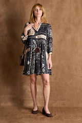 REDFORD SHORT BLACK 3/4 SLEEVES PRINTED DRESS