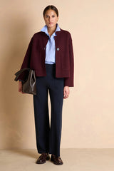 VEWTON1927 BURGUNDY BOILED WOOL STAND-UP COLLAR CROPPED JACKET