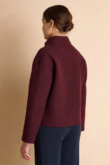 VEWTON1927 BURGUNDY BOILED WOOL STAND-UP COLLAR CROPPED JACKET