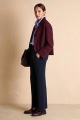 VEWTON1927 BURGUNDY BOILED WOOL STAND-UP COLLAR CROPPED JACKET