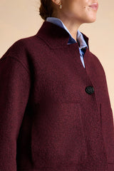 VEWTON1927 BURGUNDY BOILED WOOL STAND-UP COLLAR CROPPED JACKET
