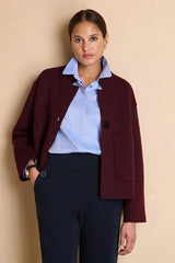 VEWTON1927 BURGUNDY BOILED WOOL STAND-UP COLLAR CROPPED JACKET