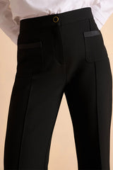 PAULETTE-NEW BLACK WIDE STRAIGHT RIBBED TROUSERS