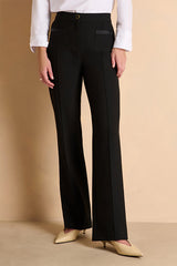 PAULETTE-NEW BLACK WIDE STRAIGHT RIBBED TROUSERS
