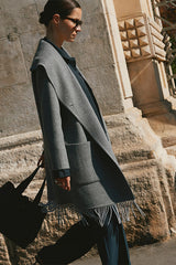 MASCOTTE GREY LONG FRINGED COAT