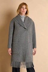 MASCOTTE GREY LONG FRINGED COAT