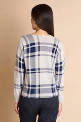 ASQUARE NAVY BLUE ROUND NECKLINE PRINTED SWEATER
