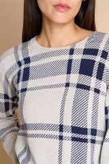 ASQUARE NAVY BLUE ROUND NECKLINE PRINTED SWEATER