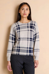 ASQUARE NAVY BLUE ROUND NECKLINE PRINTED SWEATER