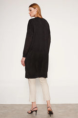 LUREX DROPPED ARMHOLES BLACK LONG CARDIGAN