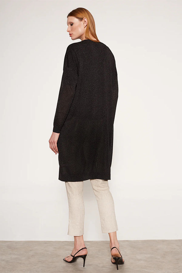 LUREX DROPPED ARMHOLES BLACK LONG CARDIGAN