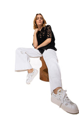 MID WAIST COTTON BLEND TROUSERS