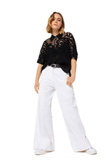 MID WAIST COTTON BLEND TROUSERS
