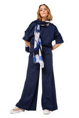 INDIGO ELASTICATED WAIST FINE COTTON PALAZZO TROUSERS