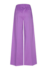 PURPLE ELASTICATED WAIST FINE COTTON PALAZZO TROUSERS
