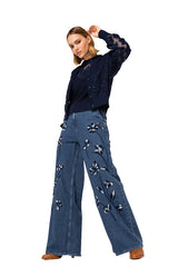 MID WAIST EMBROIDERY FANCY JEANS