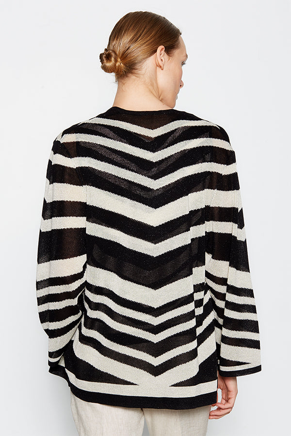 TWO-TONE METALLIC INTARSIA DROPPED SLEEVE CARDIGAN