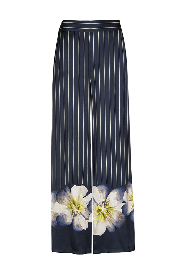 FLORAL PRINT STRIPED WIDE TROUSERS