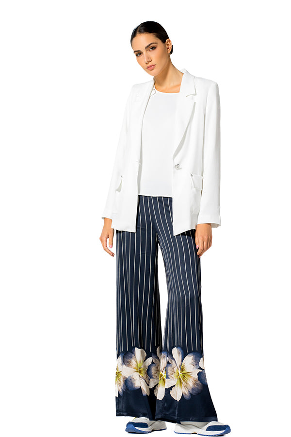 FLORAL PRINT STRIPED WIDE TROUSERS