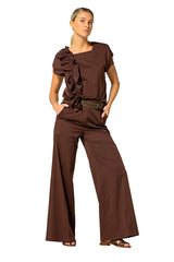 CHOCOLATE COTTON PALAZZO TROUSERS