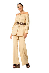 BEIGE COTTON PALAZZO TROUSERS