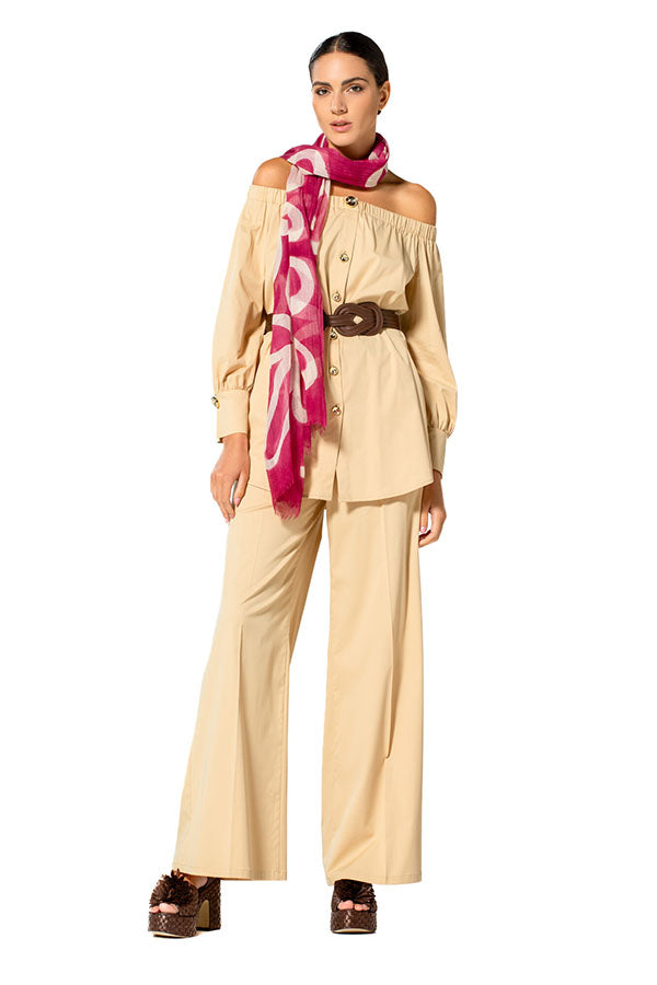 BEIGE COTTON PALAZZO TROUSERS