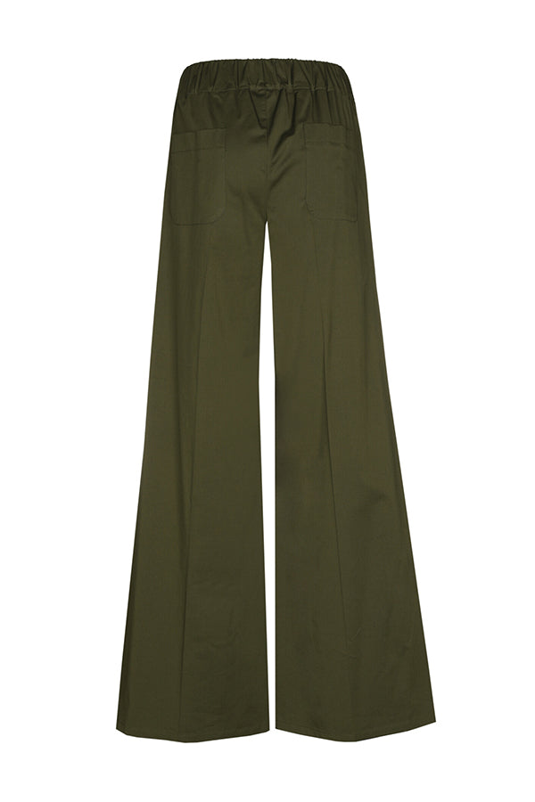 KHAKI COTTON PALAZZO TROUSERS