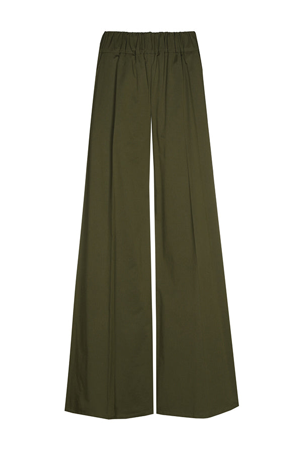 KHAKI COTTON PALAZZO TROUSERS