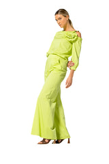 LIME COTTON PALAZZO TROUSERS