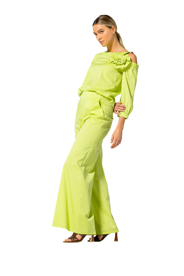 LIME COTTON PALAZZO TROUSERS