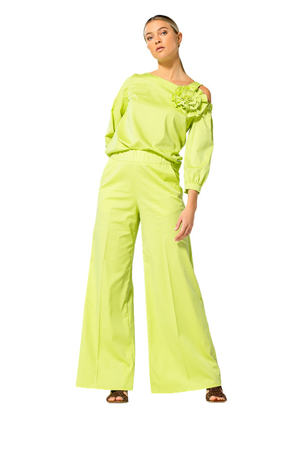 LIME COTTON PALAZZO TROUSERS