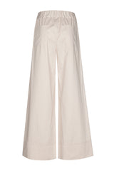 NATURAL ELASTICATED WAIST FINE COTTON PALAZZO TROUSERS