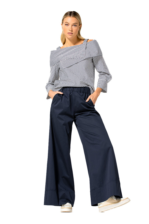 BLUE COTTON PALAZZO TROUSERS