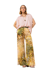 ELASTICATED WAIST SAFARI PRINT PALAZZO TROUSERS